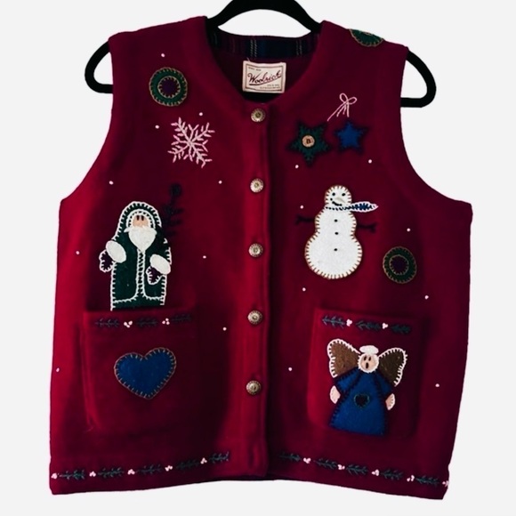 Vintage Woolrich Embroidered Embellished Wool Christmas Vest size Small - Picture 1 of 15